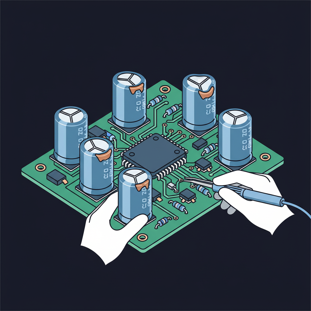 Bulging capacitors on circuit board