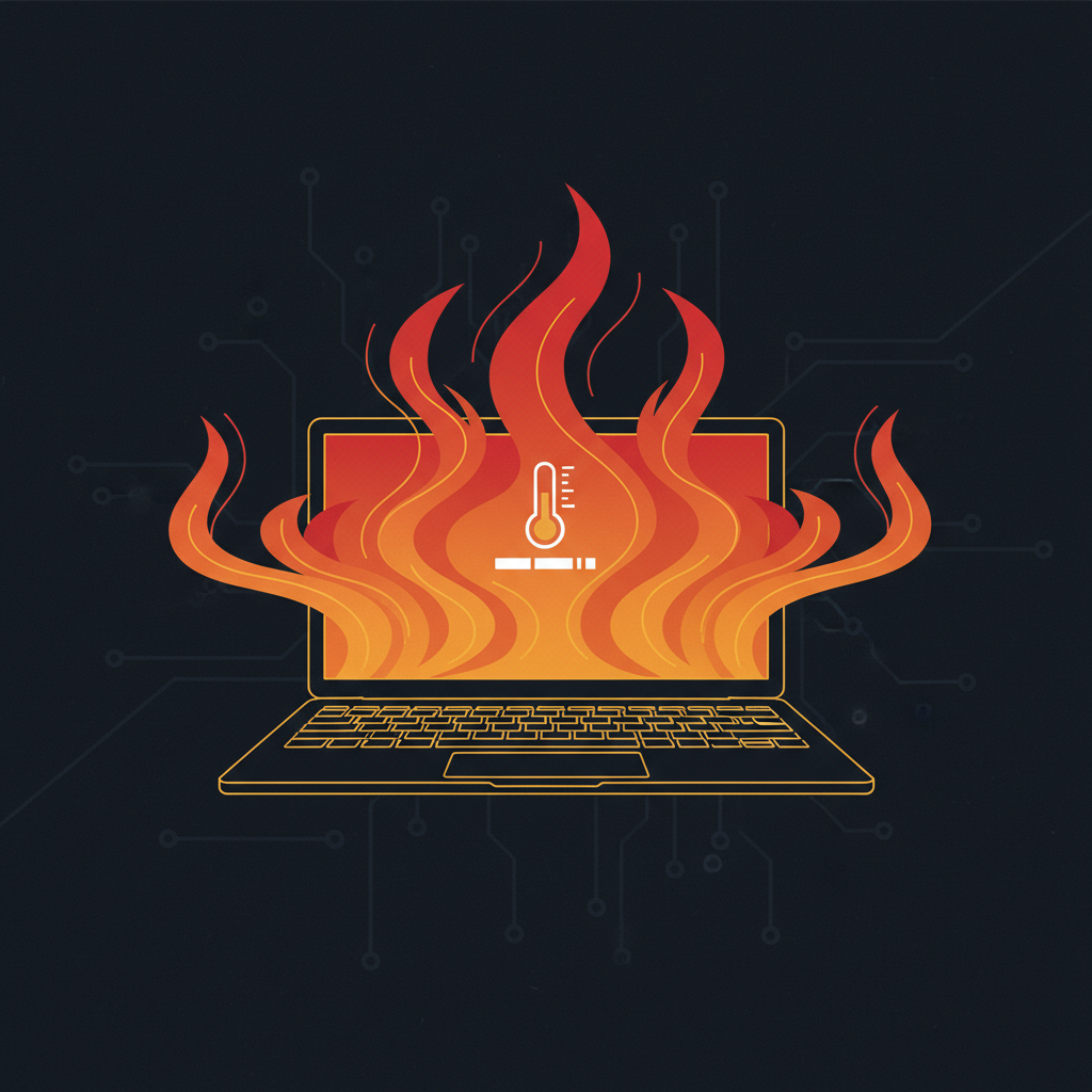 Laptop computer with heat waves rising