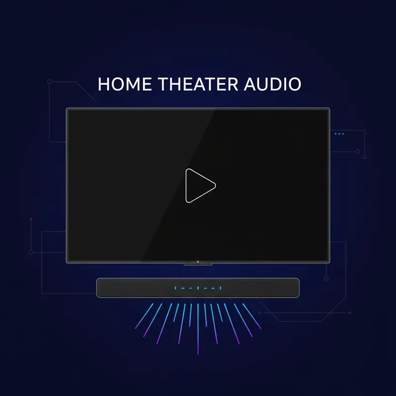 Soundbar speaker beneath flat screen TV