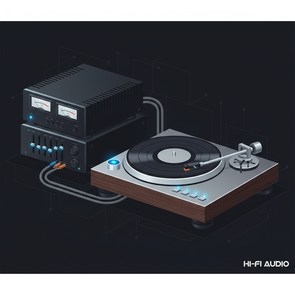 Vintage turntable record player with vinyl record