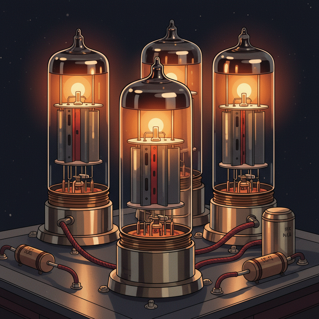 Glowing vacuum tubes close-up