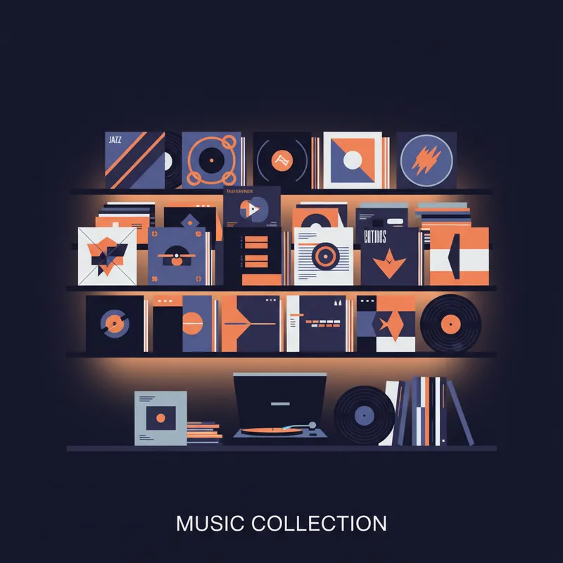 Vinyl record collection with album covers